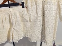 [838]N Leathercat Super Stylish Summer Two-Piece Set for Women 2025 Fashionable Age-Reducing Lace Short Sleeve Top and Shorts