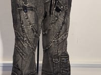 [512]NG     Heavy Industry Washed Distressed Frayed 3D Pockets Casual Slight Bell-Bottom Jeans Pants for Women