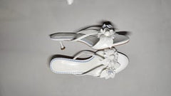 [299]GM   White Wedding Floral Suede Stiletto Sandals with Wine-Glass Heel