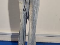 [713]GM   Korean imported wide-hip jeans from Xinzhuo: simple, slim-fit, vintage wash, figure-flaring flared pants with hip pads