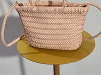 [450]GM  Top-grain leather woven bag, light pink sakura pink, small tote/crossbody basket bag