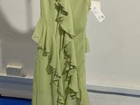 [191]G     Mix Selection｜Lily of the Valley Dress Green V-Neck Ruffle Resort Silk Slip Dress