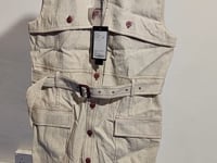 [705]G   WinnieTang Old Money Style Linen Cotton Blend Contrast Stitching Minimalist Sleeveless Lapel Slimming Belted Dress