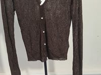 [244]GG       Mesh Chic Brightening Black Truffle Color V-Neck Open Cardigan