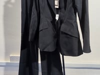 [141]NG  Dark blue commuter formal suit set for women, high-end look, professional business wide-leg pants, blazer two-piece set