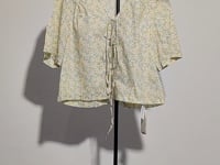 [327]N Women's Summer Fashion Loose Casual Tie-front Shirt with V-neck Floral Print, Made from 100% Cotton Imported from British Liberty