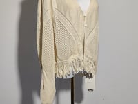 [659]N 322 Workshop Red Laser-Cut Tassel V-Neck Knit Cardigan Jacket for Women, Summer Lightweight Top B656