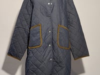 [713]G    Dotdrobe Multi-layer 3M Cotton Corduroy Collar Diamond Quilted Long Winter Jacket for Women - Denim Blue