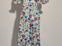 [770]N Elegant goddess style! Floral print cotton V-neck waist-cinching tea dress F2695