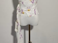 [344]N RunRunSweet Original Viscose Ramie Floral Print Vacation Chiffon Tie-Strap Top