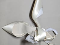 [967]N Monobabie French-style bridal shoes for women, comfortable chunky heels, white satin wedding dress sandals with pearl strap, perfect for summer