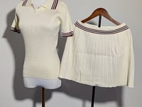[974]M   Rouje Damas Academic Style Color-Block Short Knit Top and Pleated Skirt Set for Women