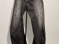 [427]G     [2006F Scimitar] Heavyweight Dark Tea-Colored Retro Mid-Low Rise Distressed Hand-Painted Ink-Splashed Scimitar Jeans
