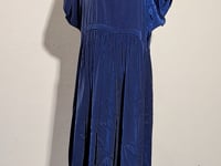 [209]N European Style Navy Blue Niche Light-Mature Midi Vintage Elegant Simple Dress for Women Summer