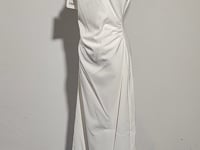 [488]N WANGXO | Zero-restraint micro-stretch twill fabric | Metal-embellished asymmetrical waist-knot dress with draped neckline