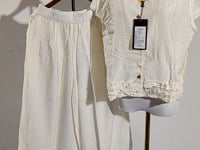 [207]GG       Chic Two-Piece Women's Suit, Loose-Fit Lace-Up Short-Sleeve Shirt with Wide-Leg Pants