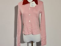 [924]N ORG Raspberry Rose Pink and Red Collar Slim-Fit Flattering Versatile Sweet Commuter Knit Base Top