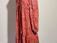 [521]NG   red V-neck pleated floral print dress, French resort style, high-end slit long dress