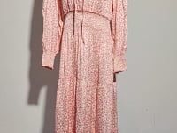 [349]GG       High-End Women's Fashion Sweet Pink Printed Elastic Waist Elegant Maxi Dress