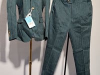 [860]G   Casual Men's Suit - High-End British Style Dark Green Striped Handsome Three-Piece Suit Set
