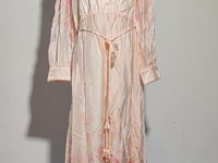 [909]GM    New Light Autumn Chiffon Pink Dress Shirt Robe Plus Size Linen Floral Long Dress for Women