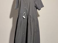 [133]G     Motzu Japanese-style hemp and cotton short-sleeve dress for petite women,  slimming long dress