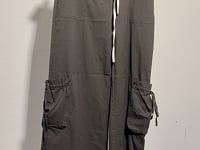 [516]G    PUKI Color-block Ruffled Hem Multi-pocket Trousers, Double Waist Slimming Design with Drapey Straight-leg Workwear Style