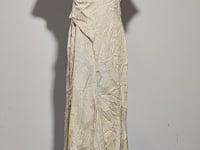 [216]G    Early Cicada Dressing: New Chinese Style Linen Dress for Women,  Chinese National Style, Silk-blend with Plant-based Dye and Cut-out Flowers, Elegant and Slim-fitting Long Dress