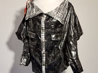 [335]GM   Fashionable Street Plaid Deconstructed Cinched Reversible Leather Long Sleeve Hoodie Jacket