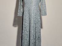 [406]GG     Ink Blue Elegance Autumn New Arrival: Slim-fit Mid-length Blue Lace Dress for Women, Elegant, Versatile, and Flattering