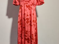 [429]NM  Pure Original Summer New Elegant Temperament Satin Red Print Round Neck Short Sleeve Dress