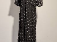[685]NM  Pure Original Retro V-neck Waist-Cinching Slim-Fitting Black Polka Dot Dress