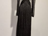 [672]NG      Textured shiny high-end elegant Hepburn style V-neck lantern sleeve high-waist hollow out dress