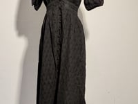 [597]NG   Spring Summer New Arrival Delicate Embroidered Geometric Jacquard V-Neck Puff Sleeve A-Line Pure Cotton Dress