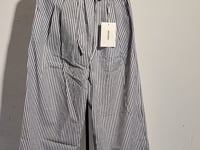 [812]GG     Pure Linen Material Blue Striped Composite White Lined Double-layer Silhouette pants