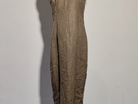 [091]GG     V-Neck Off-the-Shoulder Pleated Cinched-Waist Midi Dress