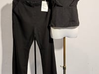 [871]GGMM    V-neck fashionable 2-piece women's black professional and sexy workwear outfit with flared pants