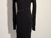 [684]GG   Elegant Black Dress Sweater Dress Knit Dress with Design