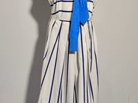 [917]GG     Blue and White Striped Cape Tank Top Medium-Length Double-Layer Resort Dress