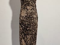 [022]NN Leopard Print Slip Dress with Cinched Waist and Pleat Design Bodycon Dress