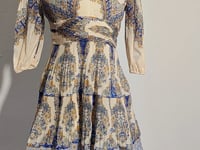 [839]GG    Light Luxury Custom  New V-neck Printed Puff Sleeve Pleated High-waisted Slimming Mini Dress