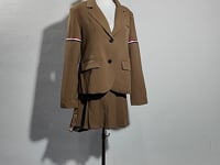 [116]GG      Complete Preppy Autumn Outfit: Blazer with Pleated Mini Skirt for an Elegant, High-end Look