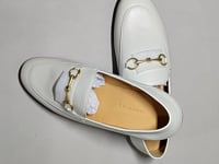 [442]GG    Women's white bit-strap loafers, high-end feel, slip-on flat shoes