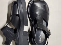 [047]GG     New Thick Sole Roman Sandals Women Genuine Leather Chunky Heel Pigpen Toe-Cap Sandals Trendy