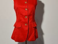 [443]GG     French Vintage Old Money Style Imported Linen Sleeveless Round-Neck Tailored Vest Red Waistcoat
