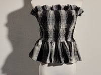 [608]GG   Ruffle Trim Fitted Pleated Plunging Sleeveless Bustier Top for Women, Vintage Style