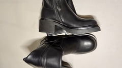 [496]NN Thick Sole Black Riding Boots for Petite Women