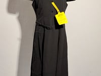 [752]NN Collared Single-breasted Ruffled Waist Gathered Hem Mid-length Silk-blend Evening Dress