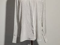 [554]GG     Minimalist Office Wear 、 Fine Vertical Stripe Print Double Crepe Silk Collar Long Sleeve Women's Shirt
