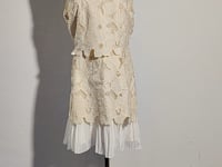 [924]MM  Beige French Chic Round Neck Lace Cutout Spliced Ruffle Sleeveless Little Tweed Dress 2025 New Summer Style